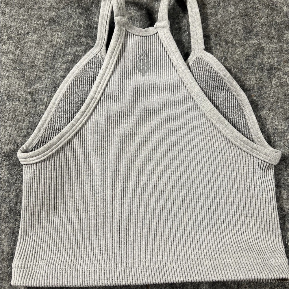 Gray Ribbed Halter Crop Top - Picture 3 of 5